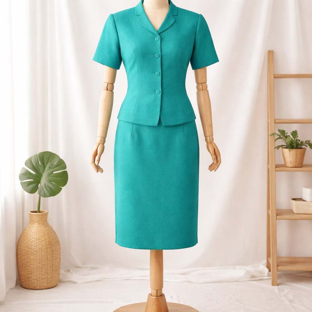 Kasper A.S.L. Petite Teal 2-Piece Short Sleeve Skirt Suit Size 6P